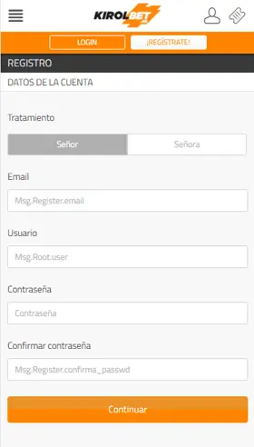 kirolbet Proceso de registro